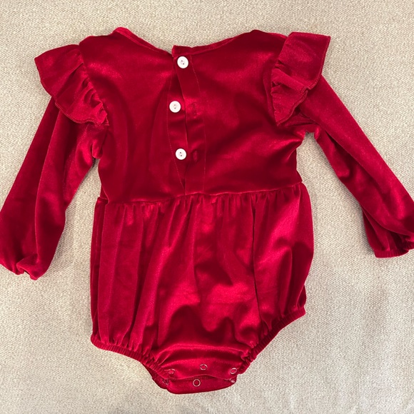Lucky Panda Kids - Flutter Sleeve Velvet Romper - Wine - 12-18M - Worn Once - Picture 2 of 2